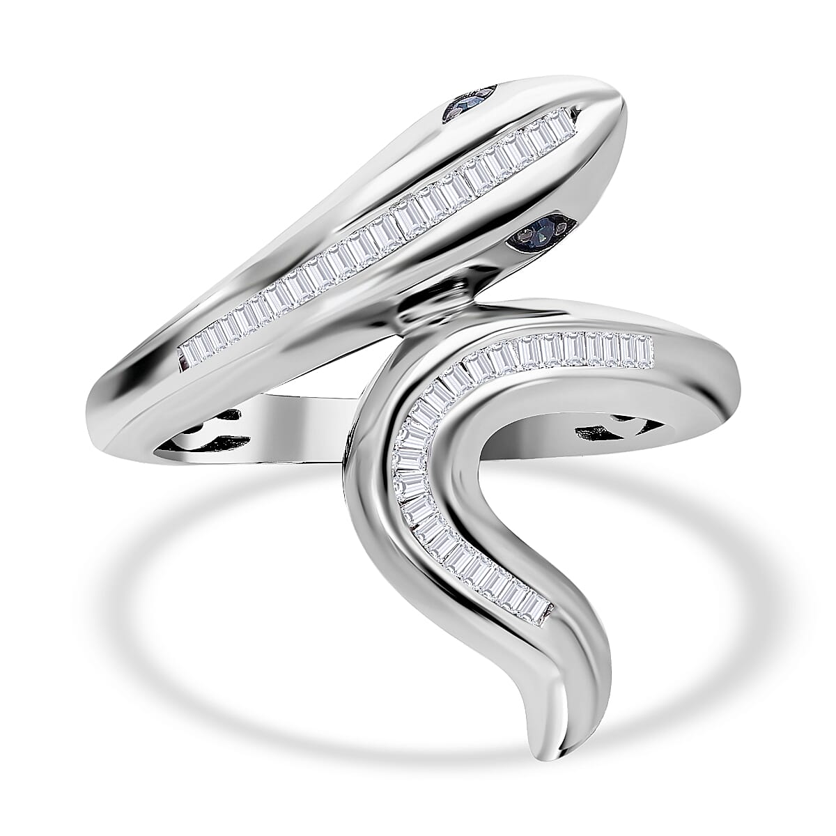 Serpent Year 2025 Deal - White and Blue Diamond Serpent Ring in Platinum Overlay Sterling Silver 7892684 1