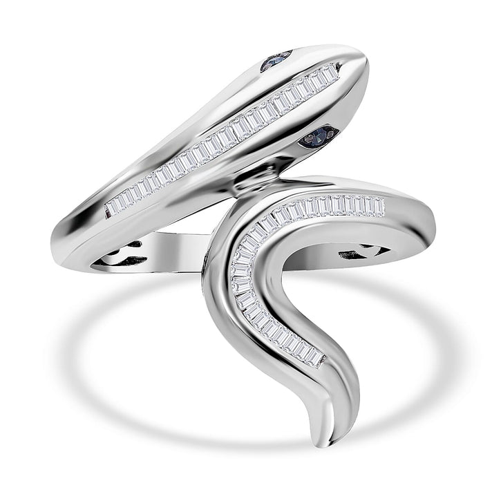Serpent Year 2025 Deal - White and Blue Diamond Serpent Ring in Platinum Overlay Sterling Silver 7892684 2