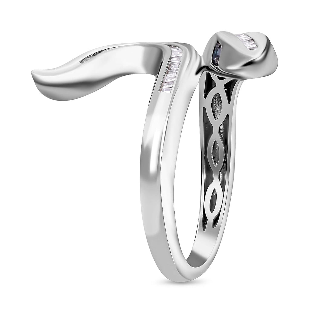 Serpent Year 2025 Deal - White and Blue Diamond Diamond Serpent Ring in Platinum Overlay Sterling Silver 0.25ct