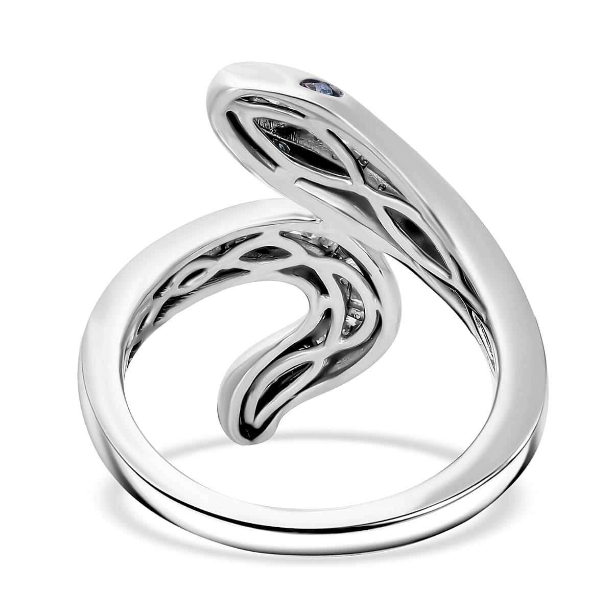 Serpent Year 2025 Deal - White and Blue Diamond Serpent Ring in Platinum Overlay Sterling Silver 7892684 7