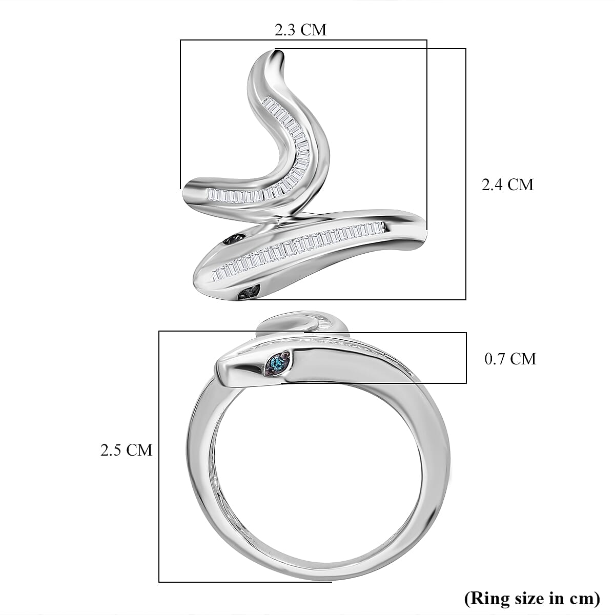 Serpent Year 2025 Deal - White and Blue Diamond Serpent Ring in Platinum Overlay Sterling Silver 7892684 9