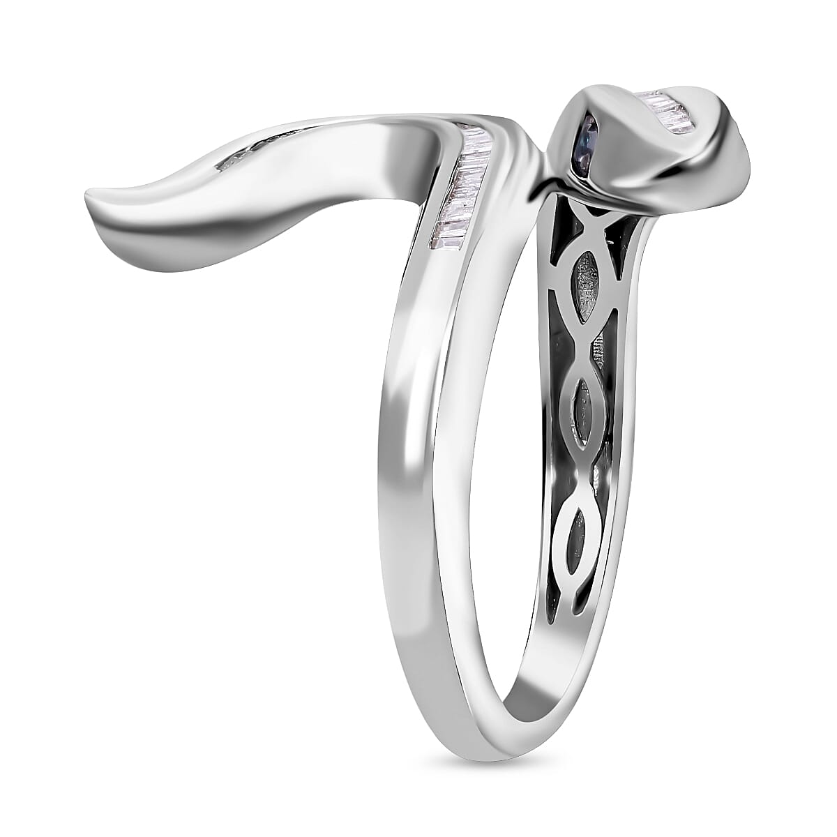 Serpent Year 2025 Deal - White and Blue Diamond Serpent Ring in Platinum Overlay Sterling Silver 7892684 4
