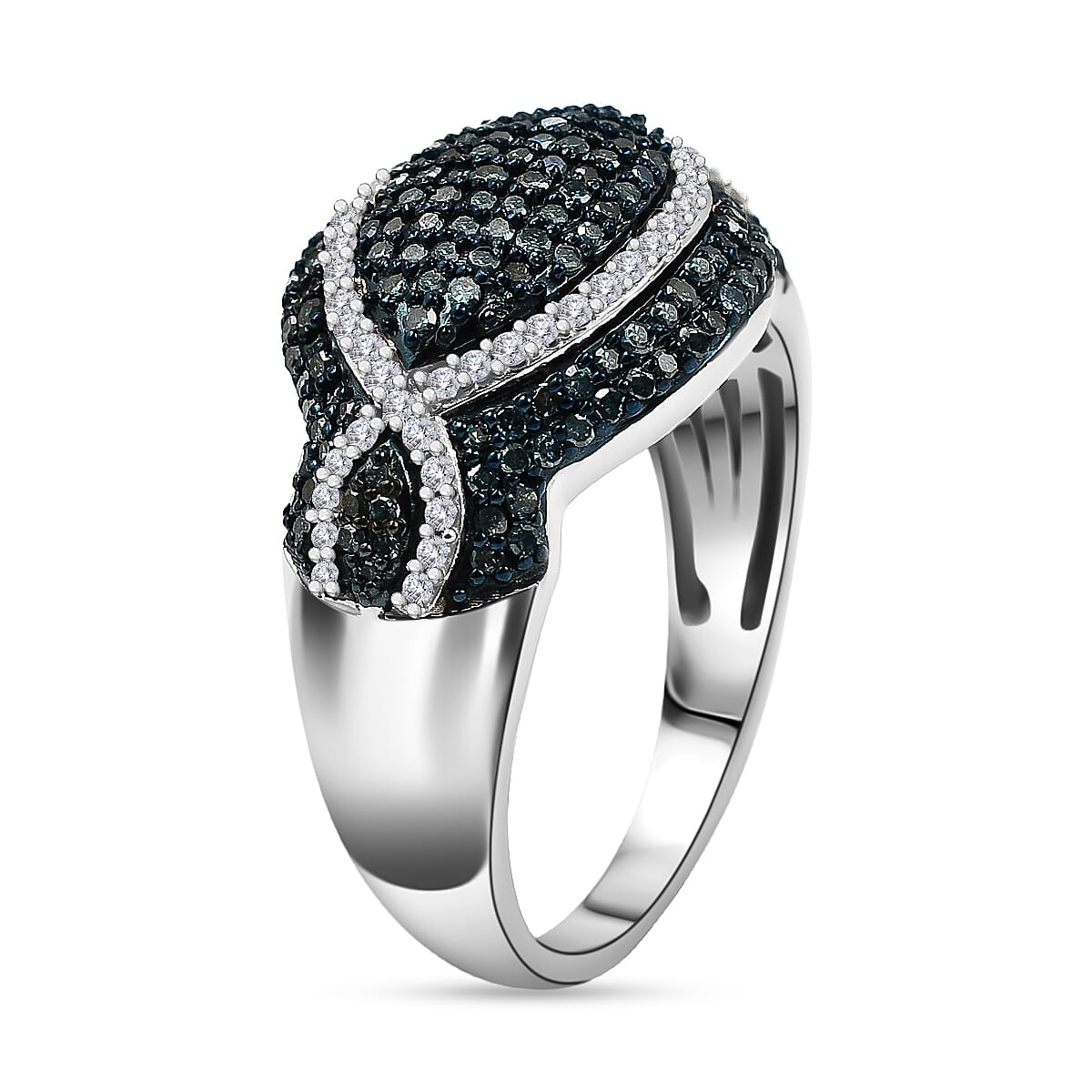 Blue Diamond, White Diamond Infinity Cluster Ring in Platinum Overlay Sterling Silver 7925639 3