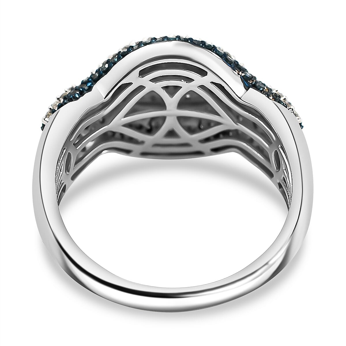 Blue Diamond, White Diamond Infinity Cluster Ring in Platinum Overlay Sterling Silver 7925639 4