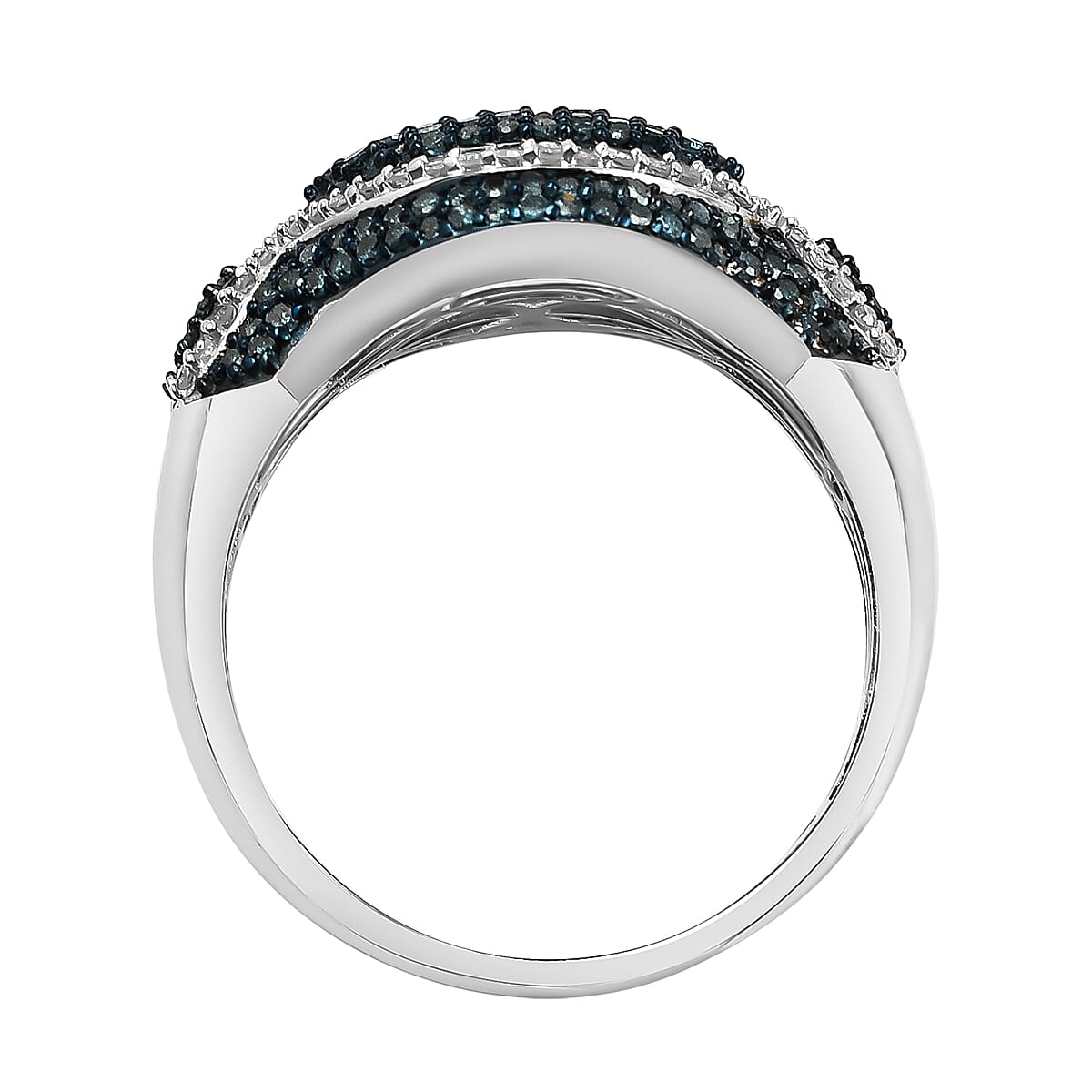 Blue Diamond, White Diamond Infinity Cluster Ring in Platinum Overlay Sterling Silver 7925639 5