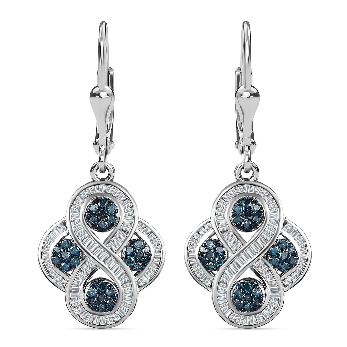 Blue Diamond, White Diamond Lever Back Earrings in Platinum Overlay Sterling Silver 7663281 0