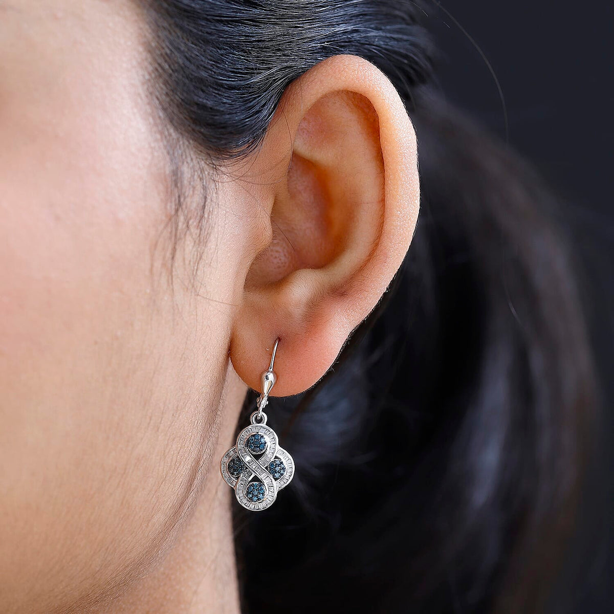 Blue Diamond, White Diamond Lever Back Earrings in Platinum Overlay Sterling Silver 7663281 2