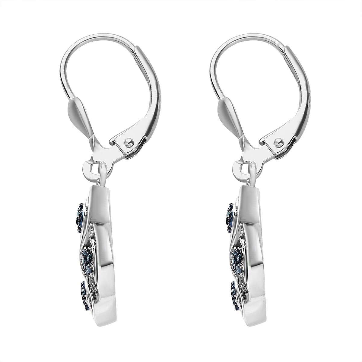 Blue Diamond, White Diamond Lever Back Earrings in Platinum Overlay Sterling Silver 7663281 4