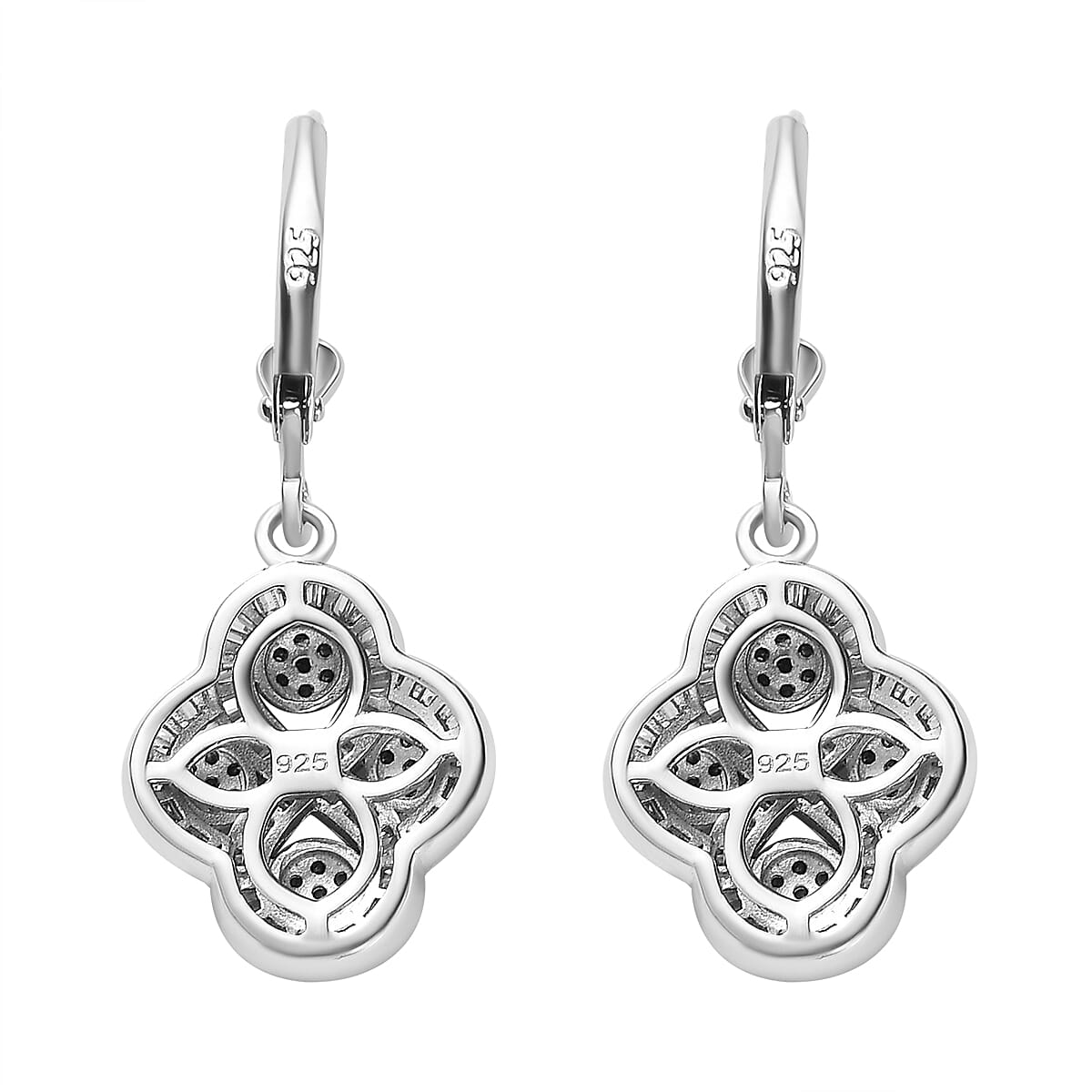 Blue Diamond, White Diamond Lever Back Earrings in Platinum Overlay Sterling Silver 7663281 5