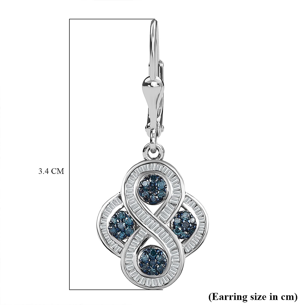 Blue Diamond, White Diamond Lever Back Earrings in Platinum Overlay Sterling Silver 7663281 6