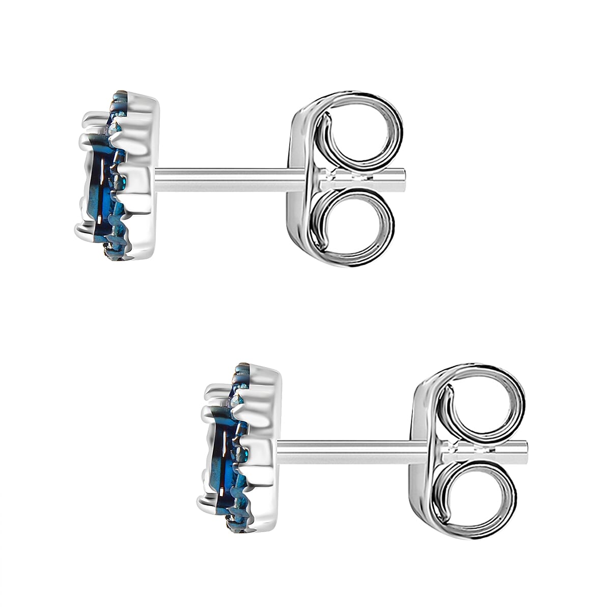 Blue Diamond ,  White Diamond  Solitaire Stud Push Post Earring in Platinum Overlay Sterling Silver 0.15 ct  0.148  Ct. 7668295 3