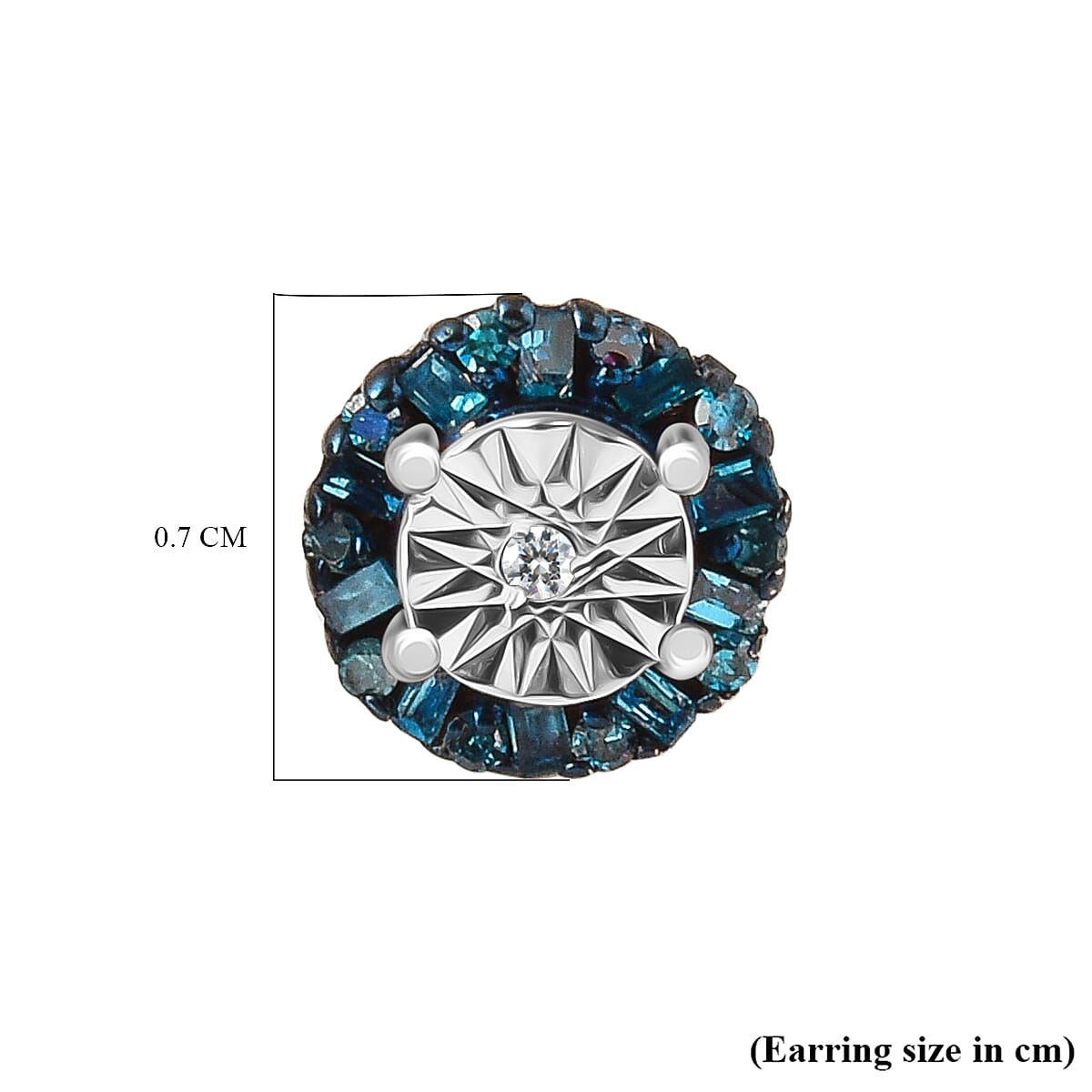 Blue Diamond ,  White Diamond  Solitaire Stud Push Post Earring in Platinum Overlay Sterling Silver 0.15 ct  0.148  Ct. 7668295 4