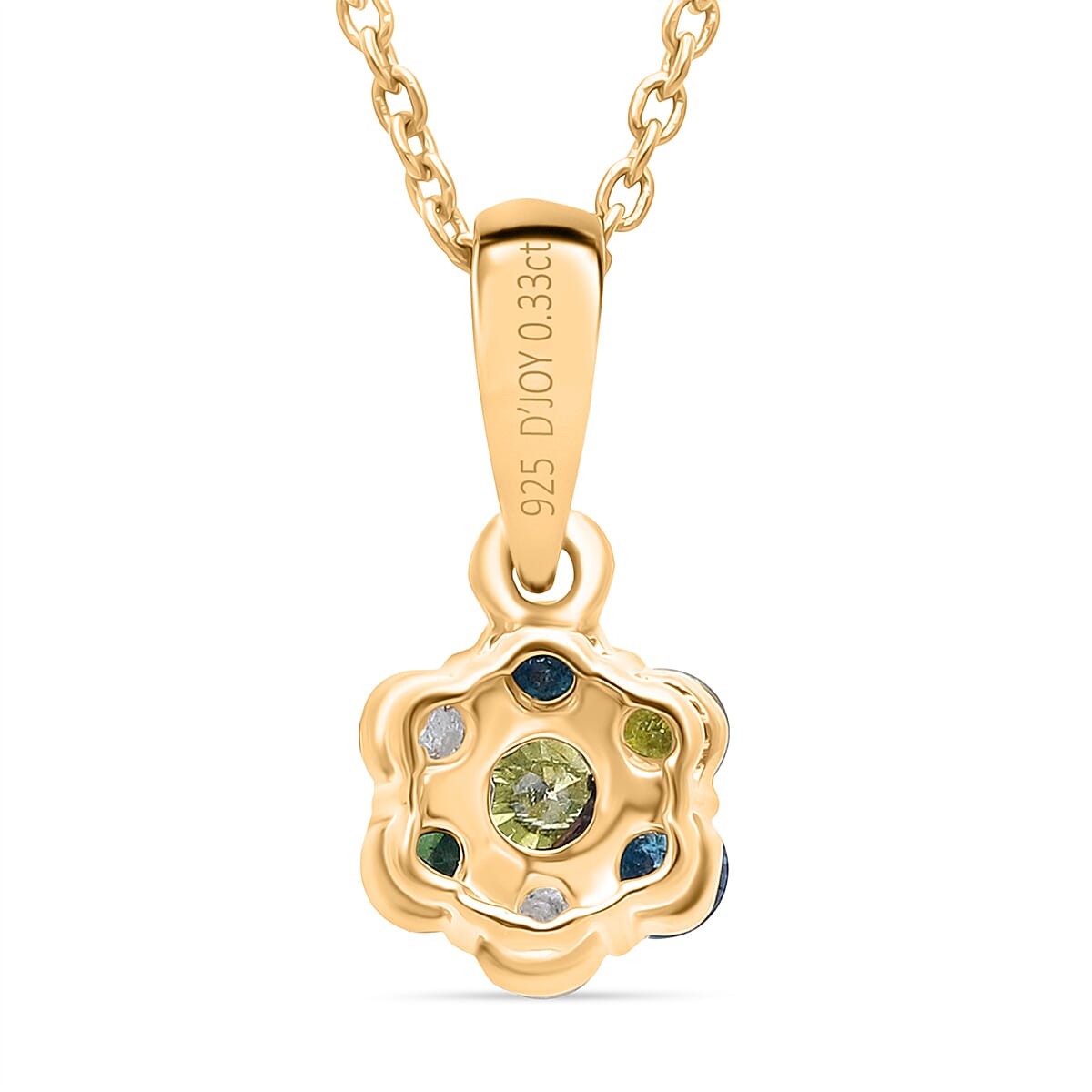 D'Joy Blue Diamond, White Diamond, Yellow Diamond &amp; Green Diamond Pendant with Chain (Size - 20) in 18K Vermeil Yellow Gold Plated Sterling Silver 0.33 Ct. V32520395 4