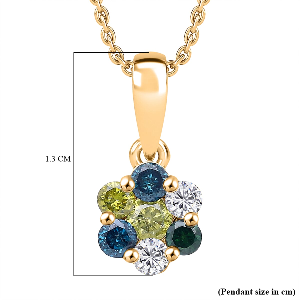 D'Joy Blue Diamond, White Diamond, Yellow Diamond &amp; Green Diamond Pendant with Chain (Size - 20) in 18K Vermeil Yellow Gold Plated Sterling Silver 0.33 Ct. V32520395 5