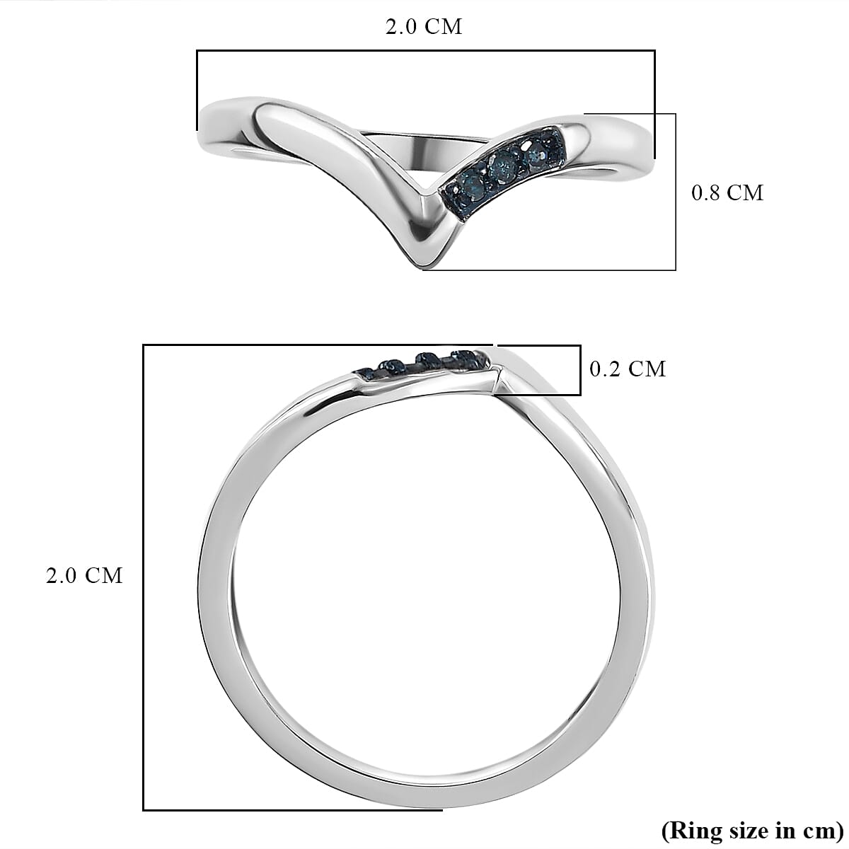 Blue Diamond Wishbone Wedding Band Ring in Platinum Plated Sterling Silver V32707550 11