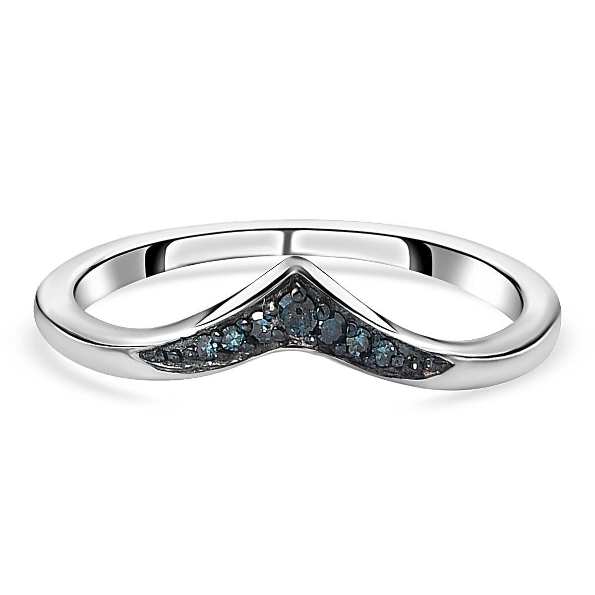 Blue Diamond Wishbone Ring in Sterling Silver with Platinum Plating 7365467 7