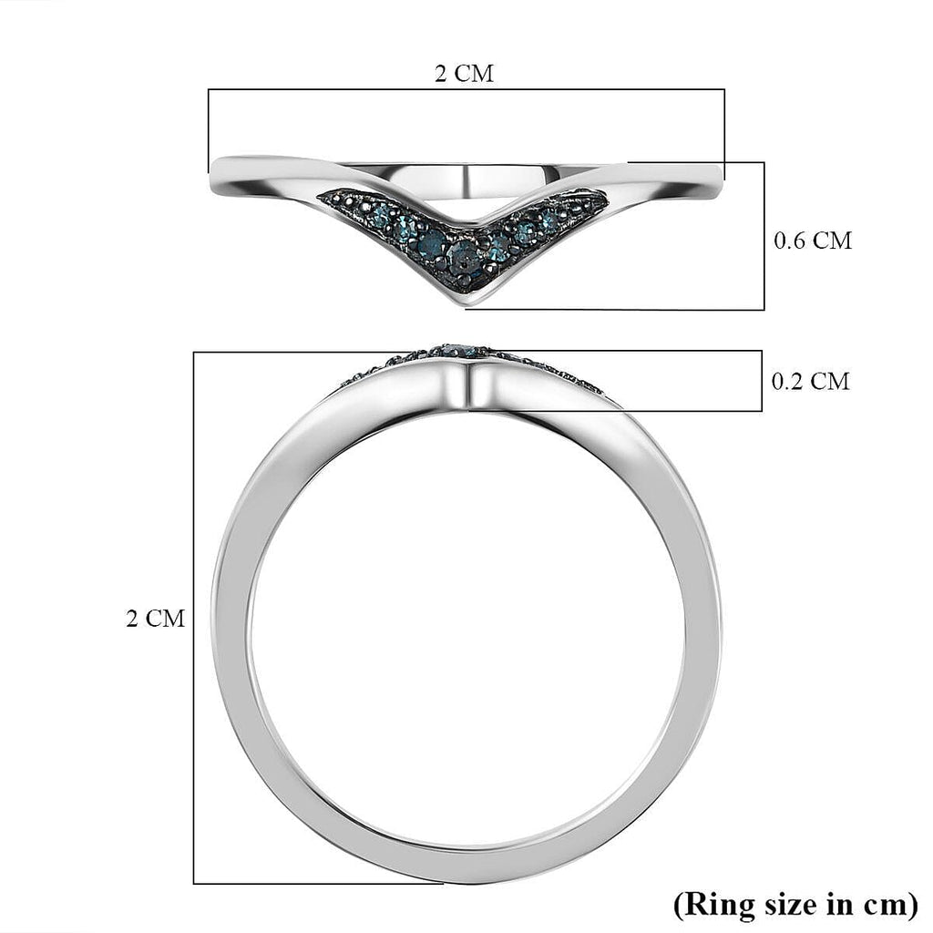 Blue Diamond Wishbone Ring in Platinum Overlay Sterling Silver 0.051 Ct.
