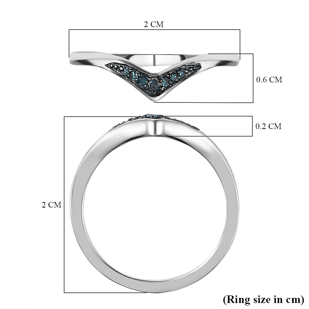 Blue Diamond Wishbone Ring in Sterling Silver with Platinum Plating 7365467 12
