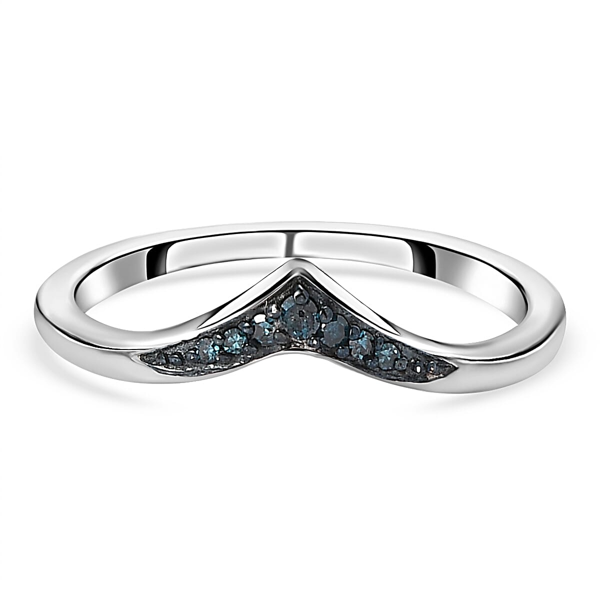 Blue Diamond Wishbone Ring in Sterling Silver with Platinum Plating 7365467 0