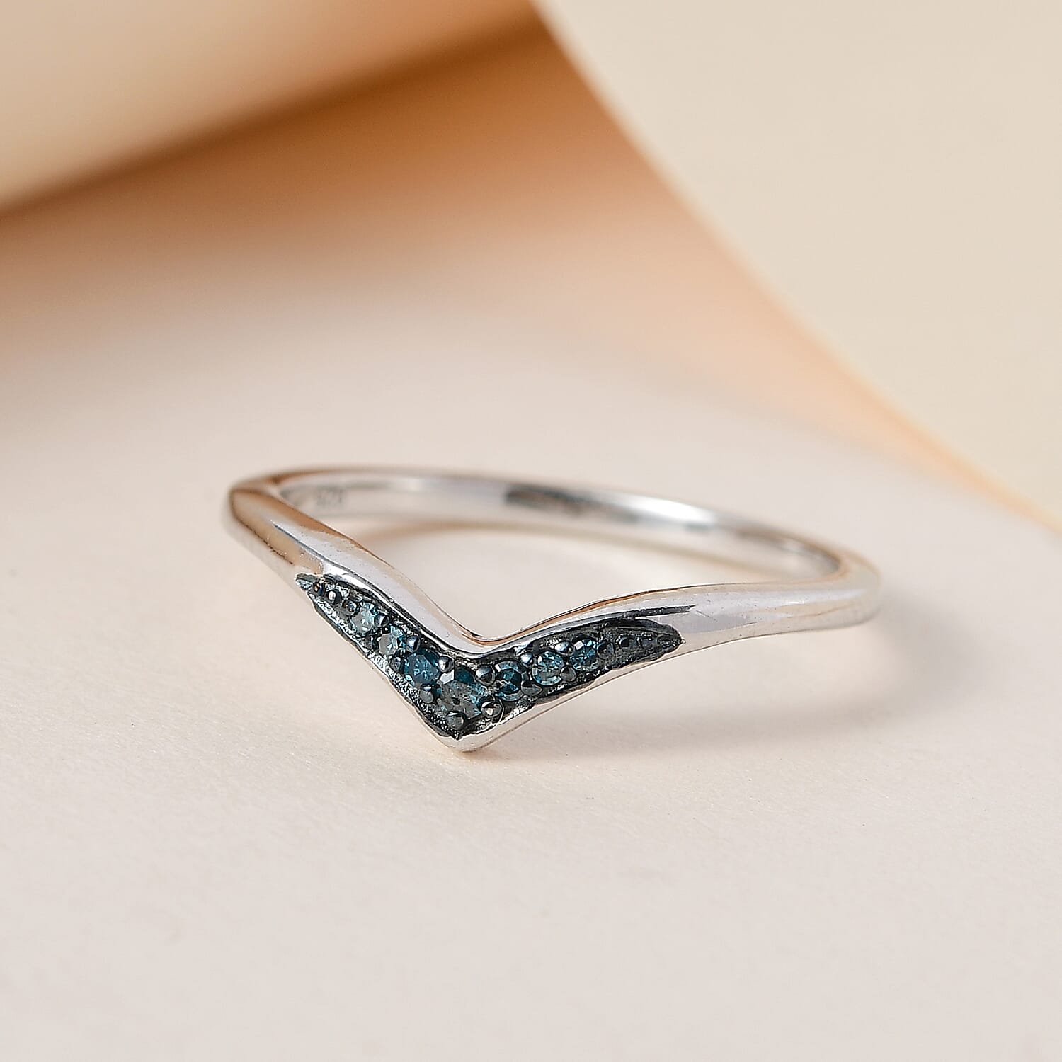 Blue Diamond Wishbone Ring in Sterling Silver with Platinum Plating 7365467 2