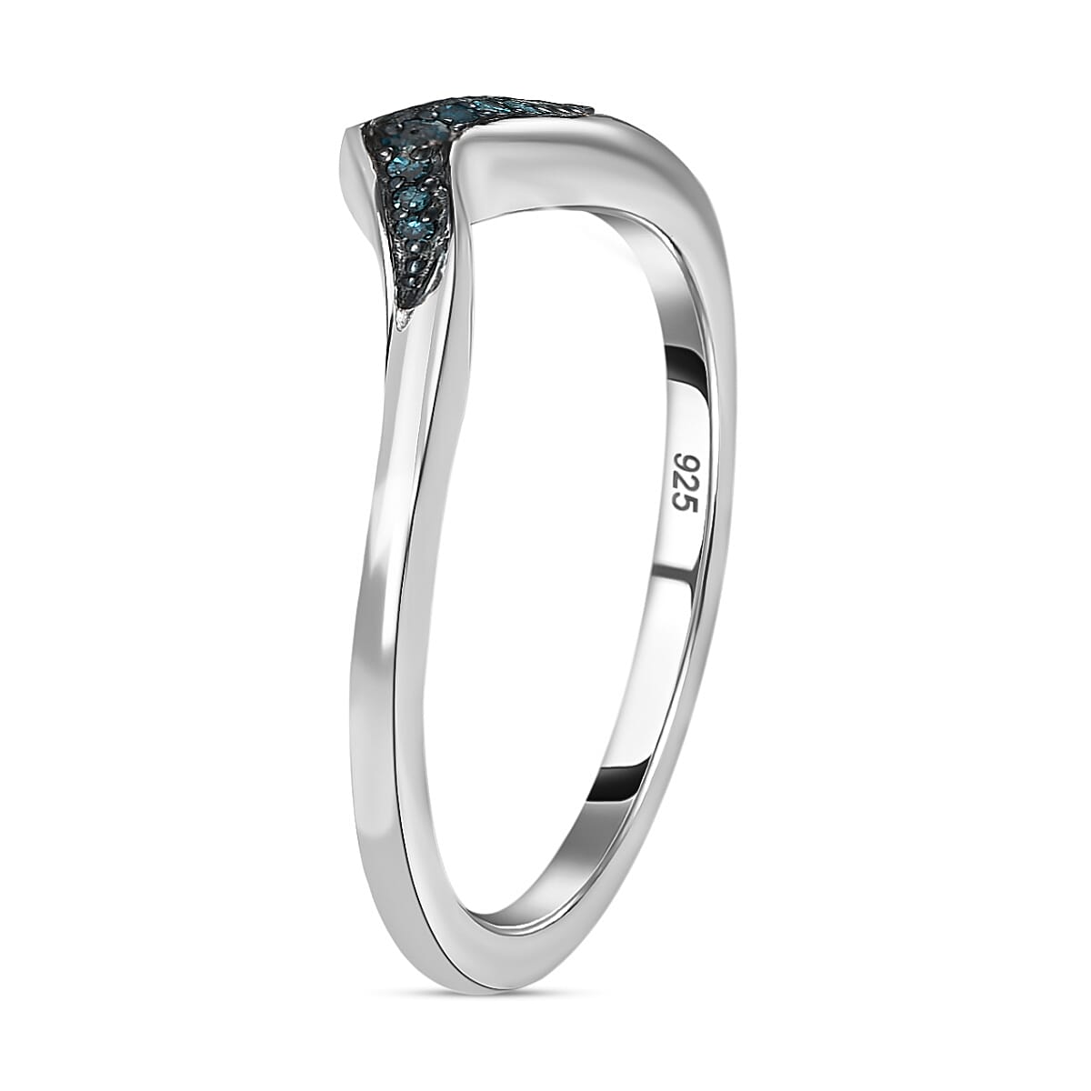Blue Diamond Wishbone Ring in Sterling Silver with Platinum Plating 7365467 4