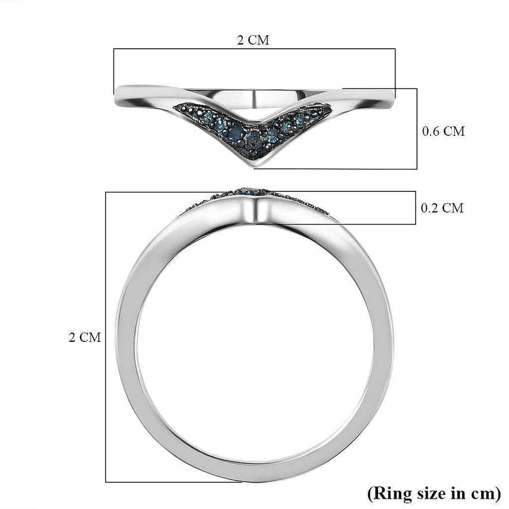 Blue Diamond Wishbone Ring in Platinum Overlay Sterling Silver 0.051 Ct.