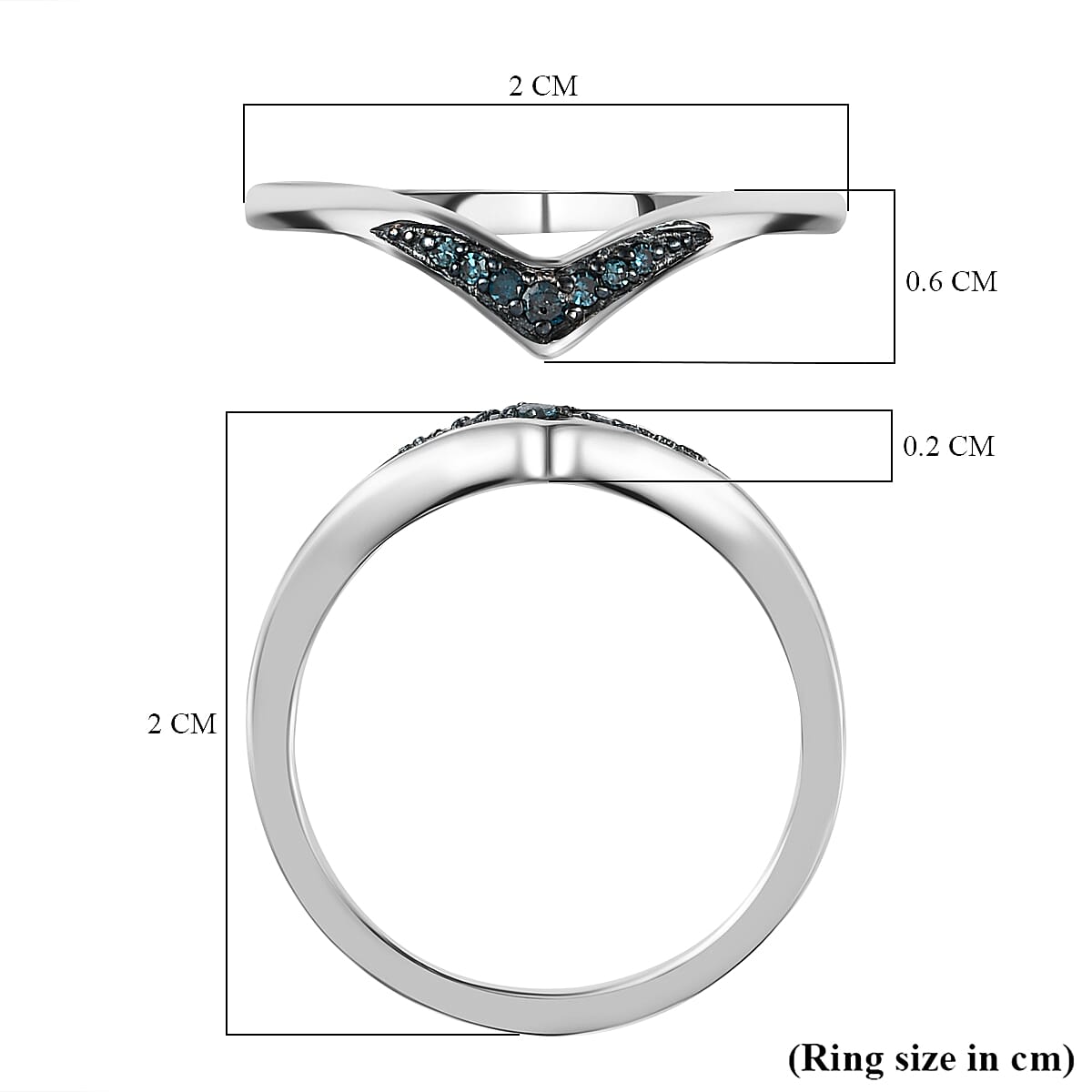 Blue Diamond Wishbone Ring in Sterling Silver with Platinum Plating 7365467 6