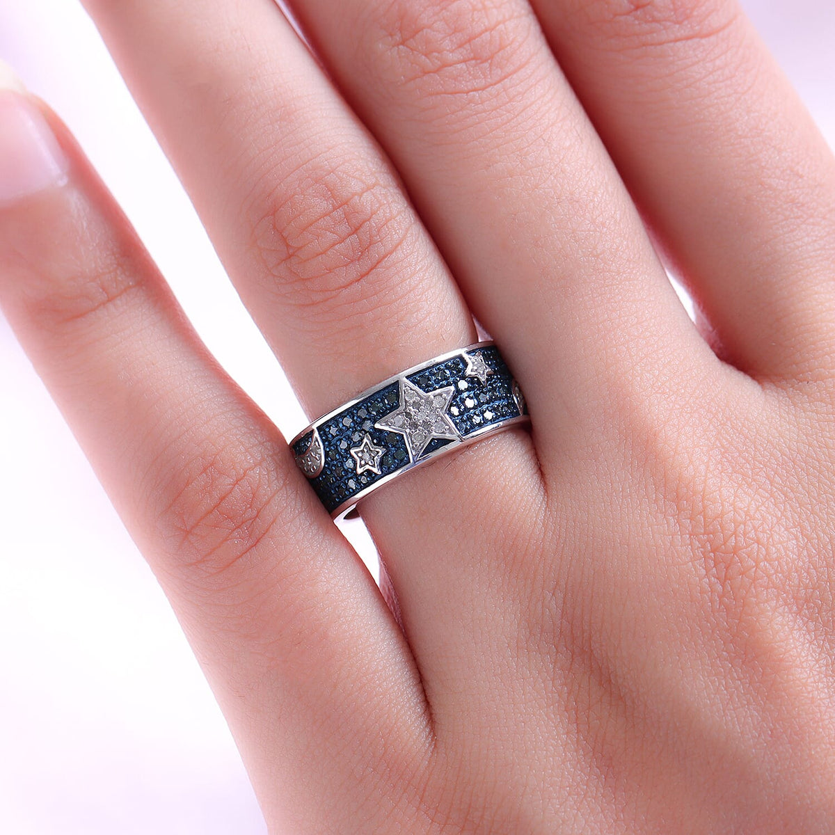 Blue Diamond and White Diamond Star Wedding Band Ring in Platinum Overlay Sterling Silver 1.00 Ct. 7133735 5