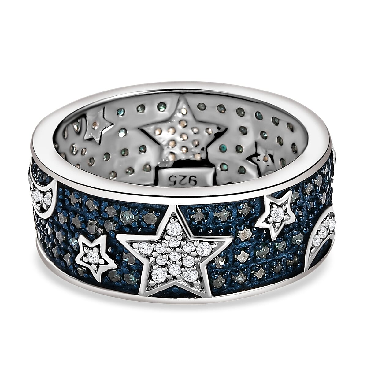 Blue Diamond and White Diamond Star Wedding Band Ring in Platinum Overlay Sterling Silver 1.00 Ct. 7133735 2