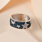 Designer Inspired -Blue Diamond and White Diamond Star Band Ring in Platinum Overlay Sterling Silver 1.00 Ct.