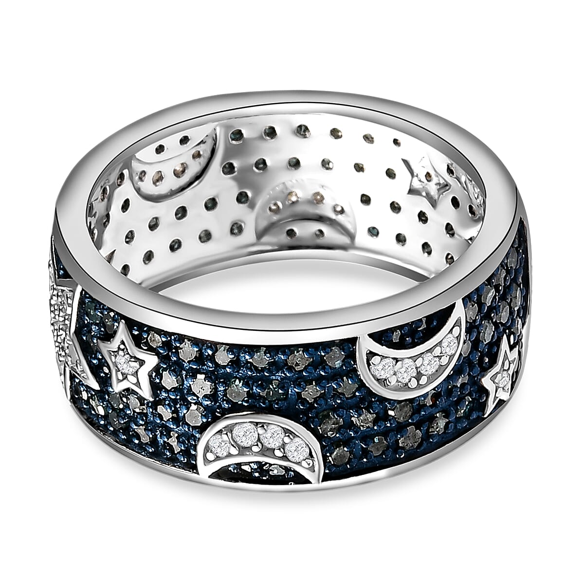 Blue Diamond and White Diamond Star Wedding Band Ring in Platinum Overlay Sterling Silver 1.00 Ct. 7133735 10