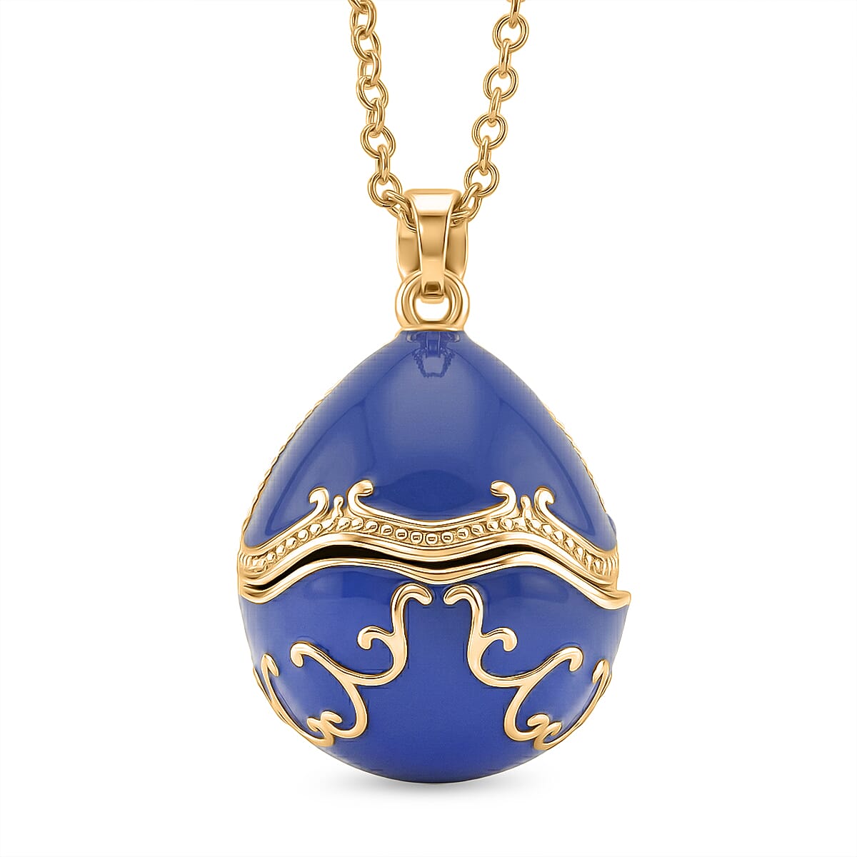 The Luxury Egg Collection -  Enamelled Egg Pendant with Chain (Size 24+2 Ext) - Blue 4468175 0