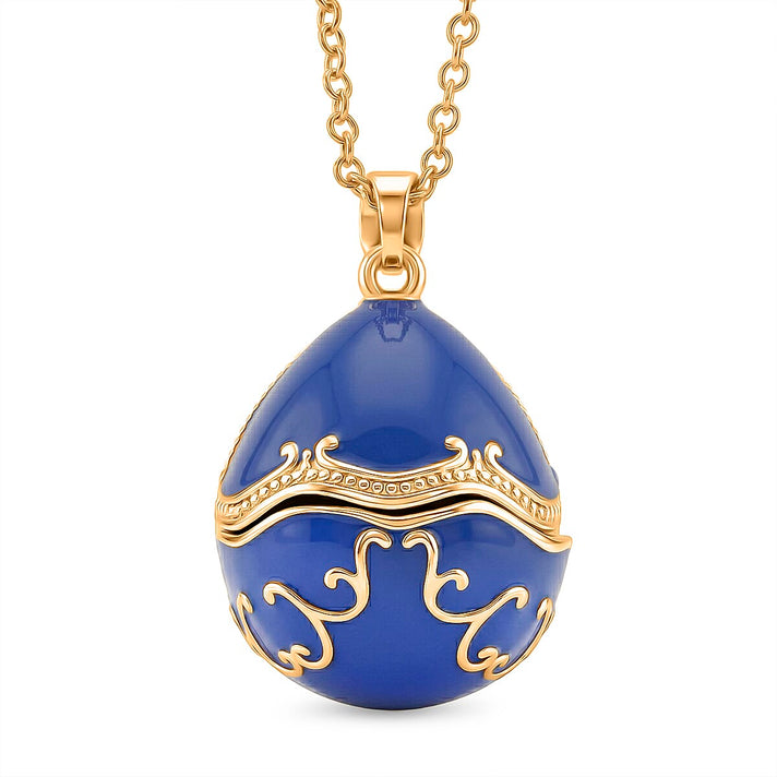 The Luxury Egg Collection -  Enamelled Egg Pendant with Chain (Size 24+2 Ext) - Blue 4468175 1