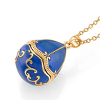 The Luxury Egg Collection -  Enamelled Egg Pendant with Chain (Size 24-2 Ext) - Blue
