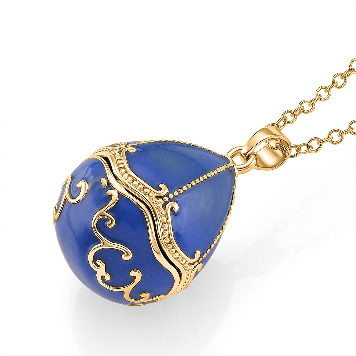 The Luxury Egg Collection -  Enamelled Egg Pendant with Chain (Size 24+2 Ext) - Blue 4468175 4
