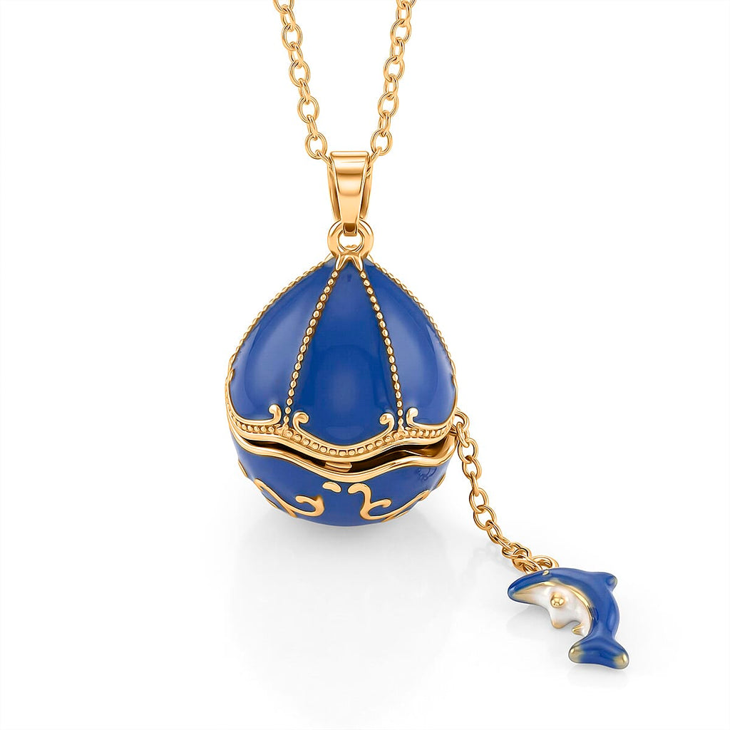 The Luxury Egg Collection -  Enamelled Egg Pendant with Chain (Size 24-2 Ext) - Blue