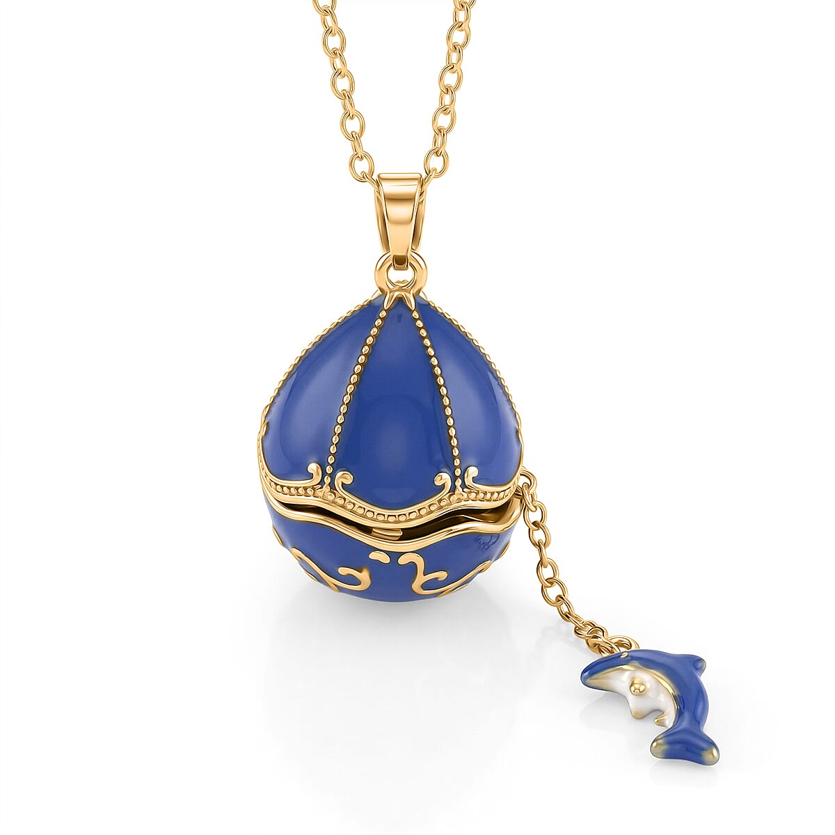 The Luxury Egg Collection -  Enamelled Egg Pendant with Chain (Size 24+2 Ext) - Blue 4468175 5