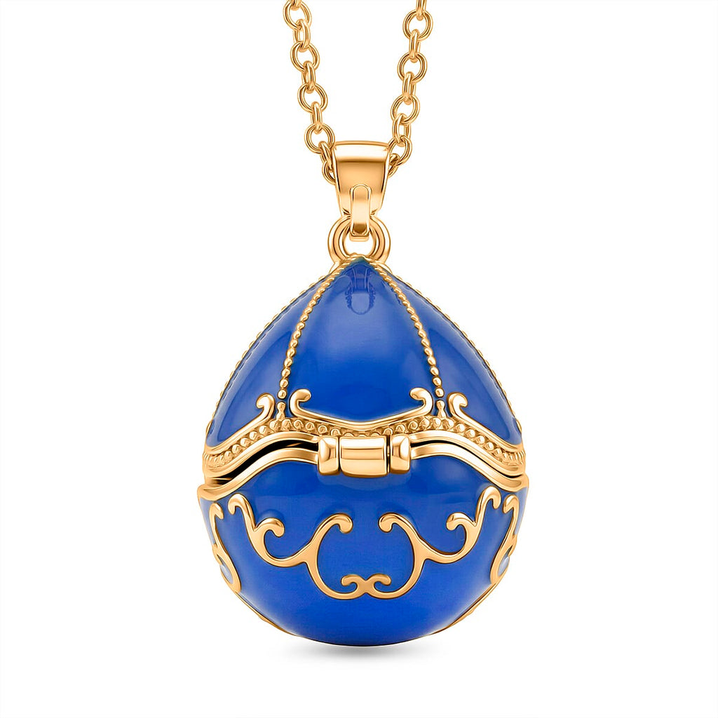 The Luxury Egg Collection -  Enamelled Egg Pendant with Chain (Size 24-2 Ext) - Blue