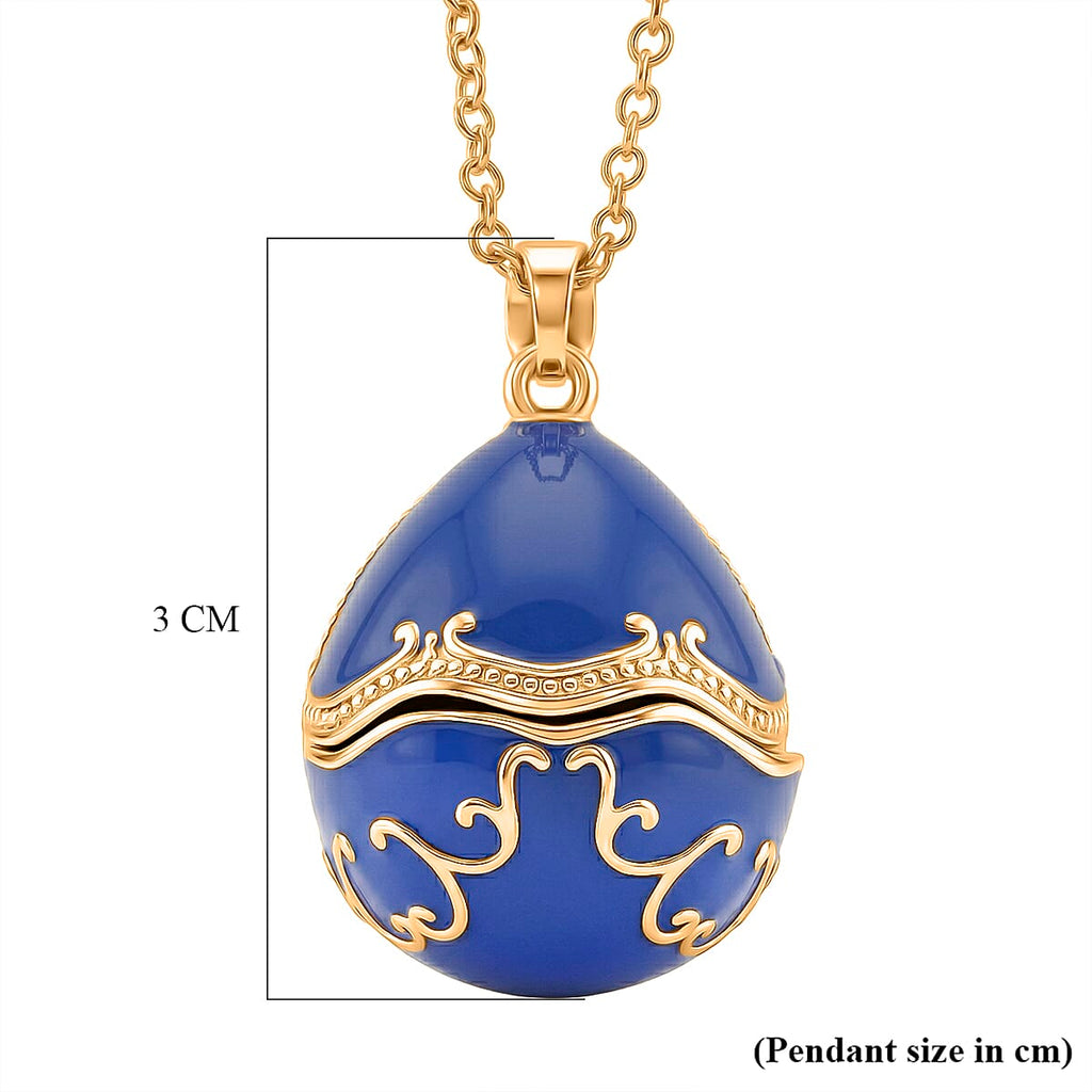The Luxury Egg Collection -  Enamelled Egg Pendant with Chain (Size 24-2 Ext) - Blue
