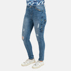 Blue Floral Embroidered Diamante Detail Slim Fit Jeans (Size 10)