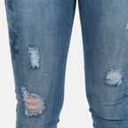 Blue Floral Embroidered Diamante Detail Slim Fit Jeans (Size 10)