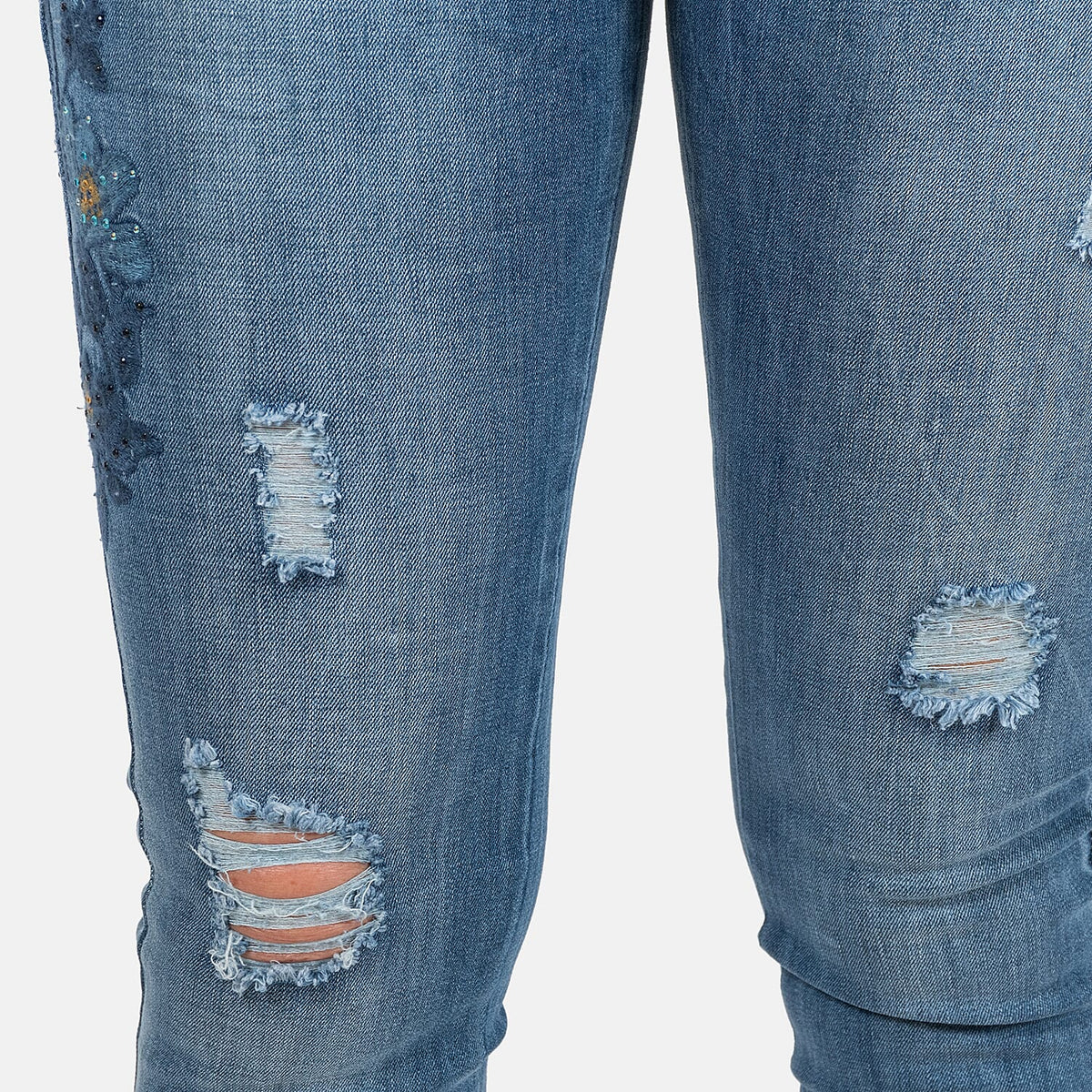 Blue Floral Embroidered Diamante Detail Skinny Jeans 6272210 4