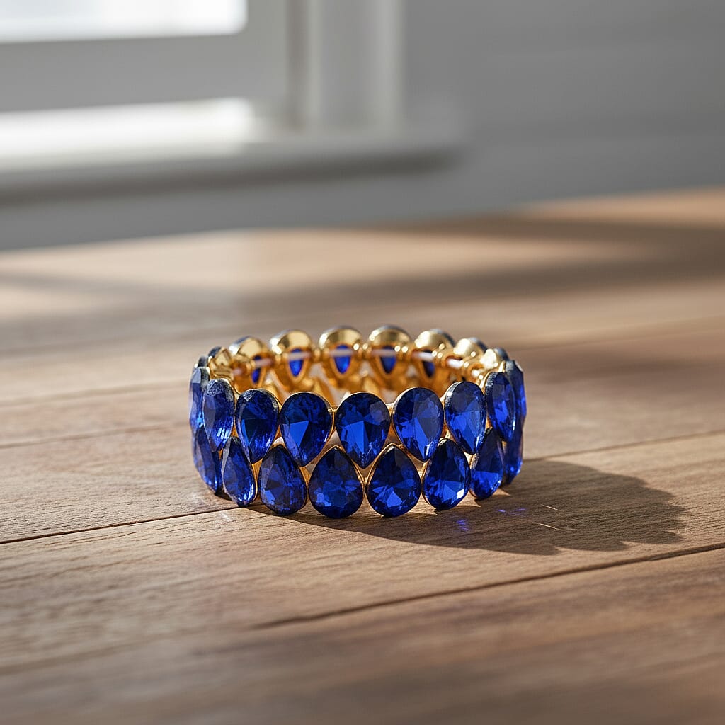 Blue Glass Pear Adjustable Bracelet in Yellow Gold Tone 8262411 2