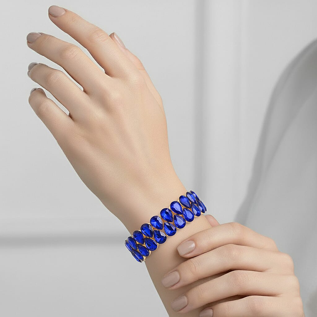 Blue Glass Pear Adjustable Bracelet in Yellow Gold Tone 8262411 3