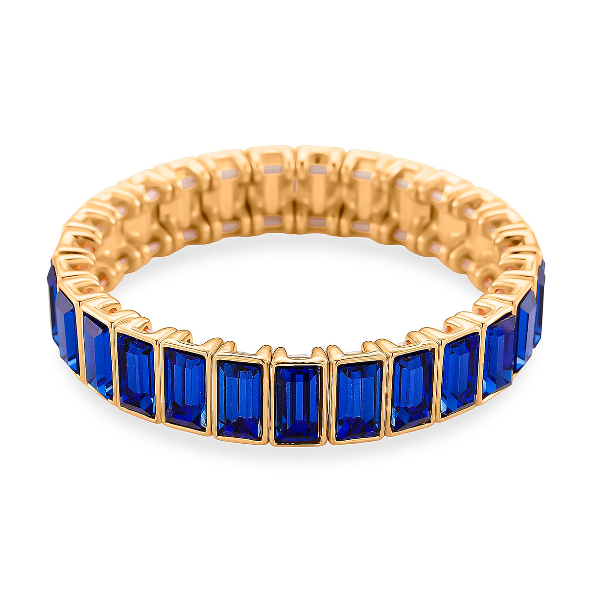 Blue Glass Stretchable Bracelet (Size - 7) in Yellow Gold Tone 8262422 0