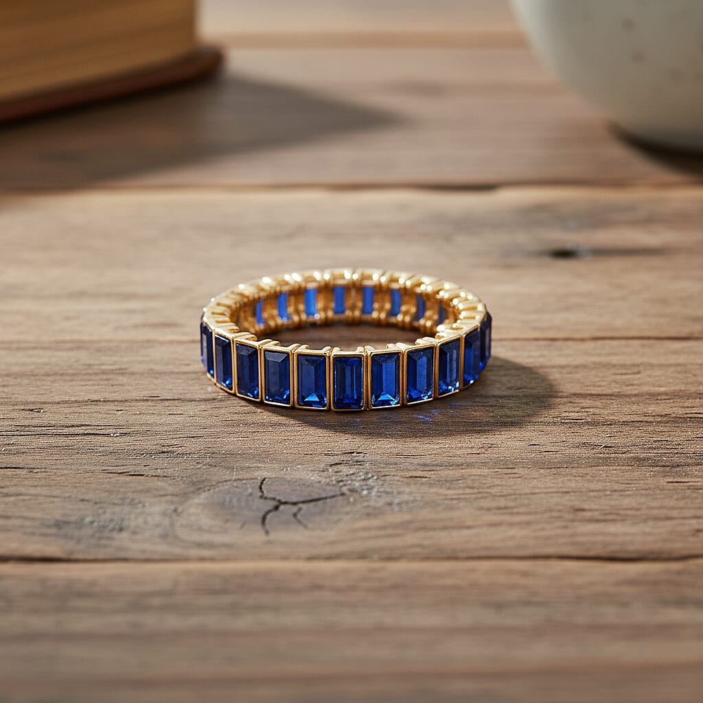 Blue Glass Stretchable Bracelet (Size - 7) in Yellow Gold Tone 8262422 2