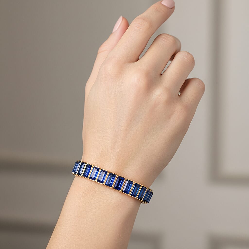 Blue Glass Stretchable Bracelet (Size - 7) in Yellow Gold Tone 8262422 3