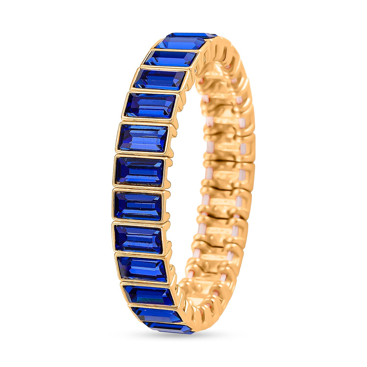 Blue Glass Stretchable Bracelet (Size - 7) in Yellow Gold Tone 8262422 4