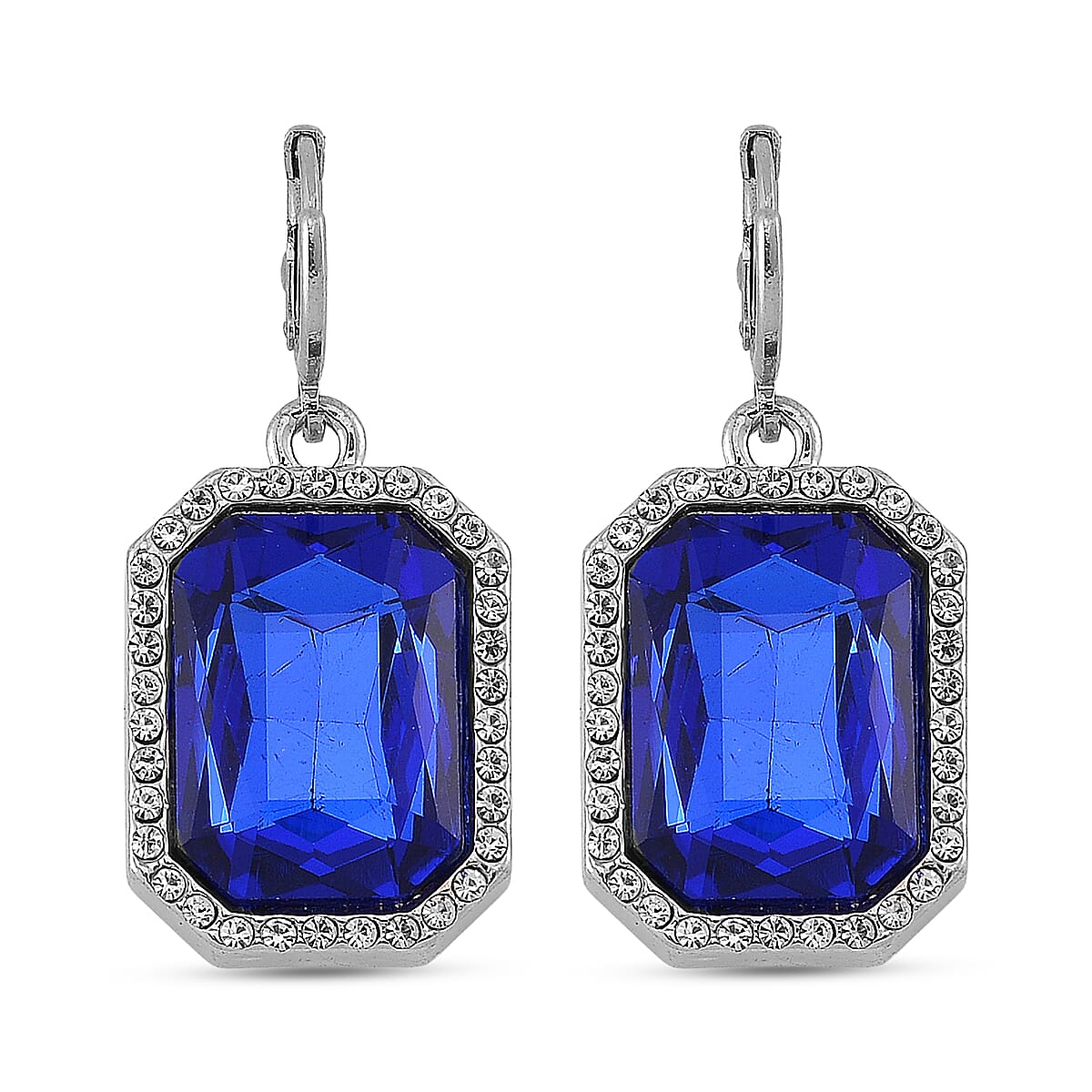 Blue Glass &amp; White Crystal Halo Earring with Hoop V32512752 0