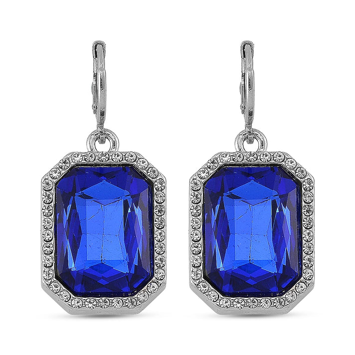 Blue Glass &amp; White Crystal Halo Earring with Hoop 7714397 1